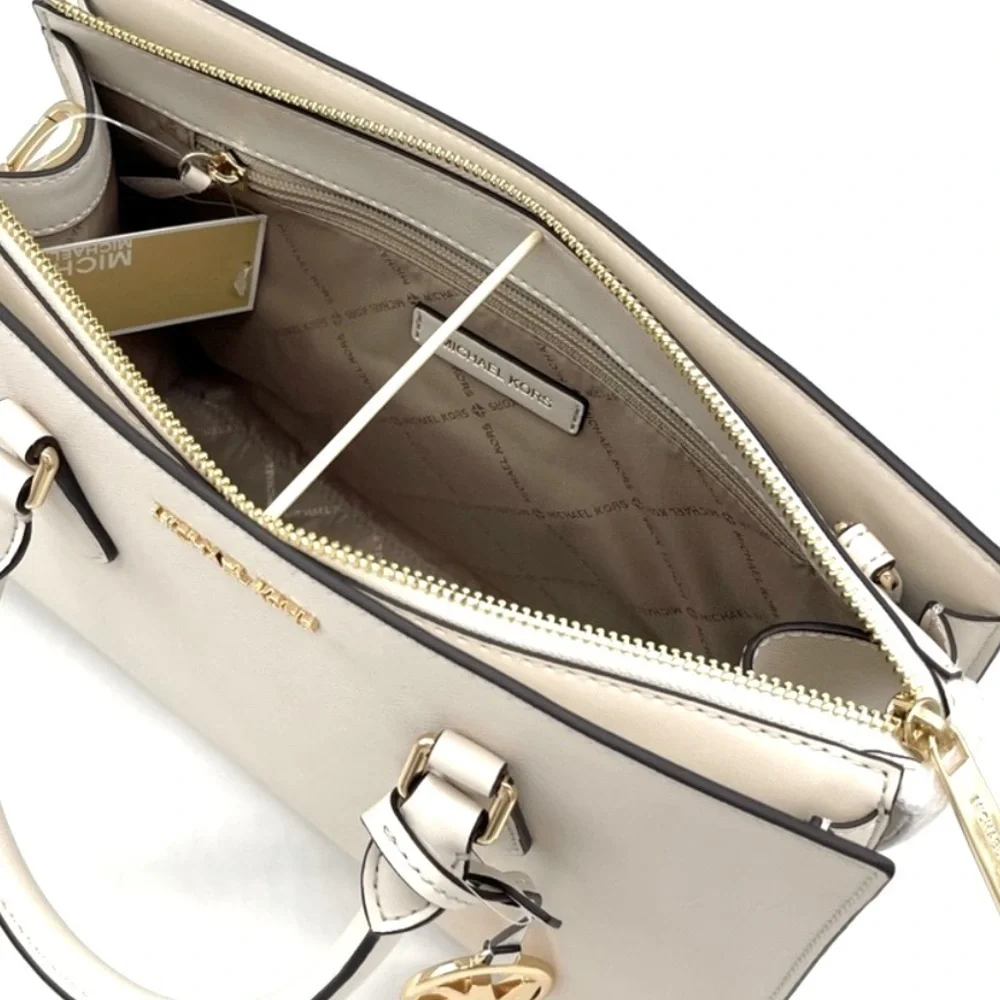 Michael Kors Sheila Medium Satchel Crossbody Bag Light Cream